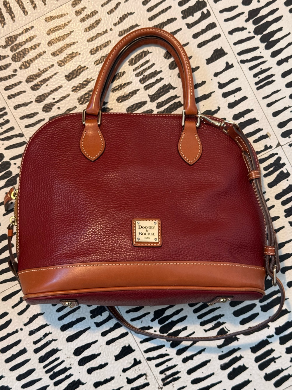 Dooney & Bourke Burgundy Pebble Leather Shoulder Bag with Tan Trim